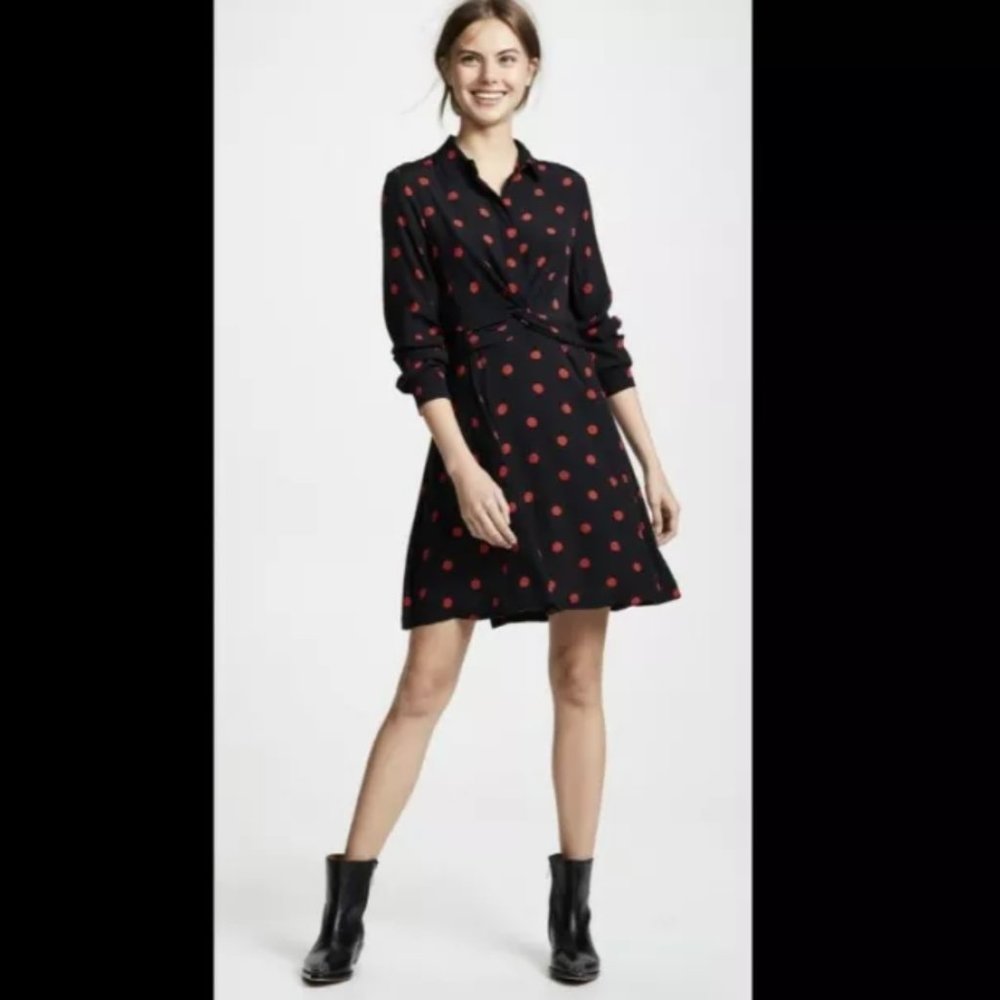 Ganni Barra Crepe Dress // Black & Red Polka Dot // 34 (XS)